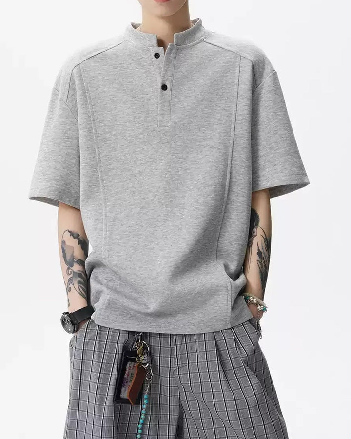 Side view of Henley Neck Oversized T-Shirt