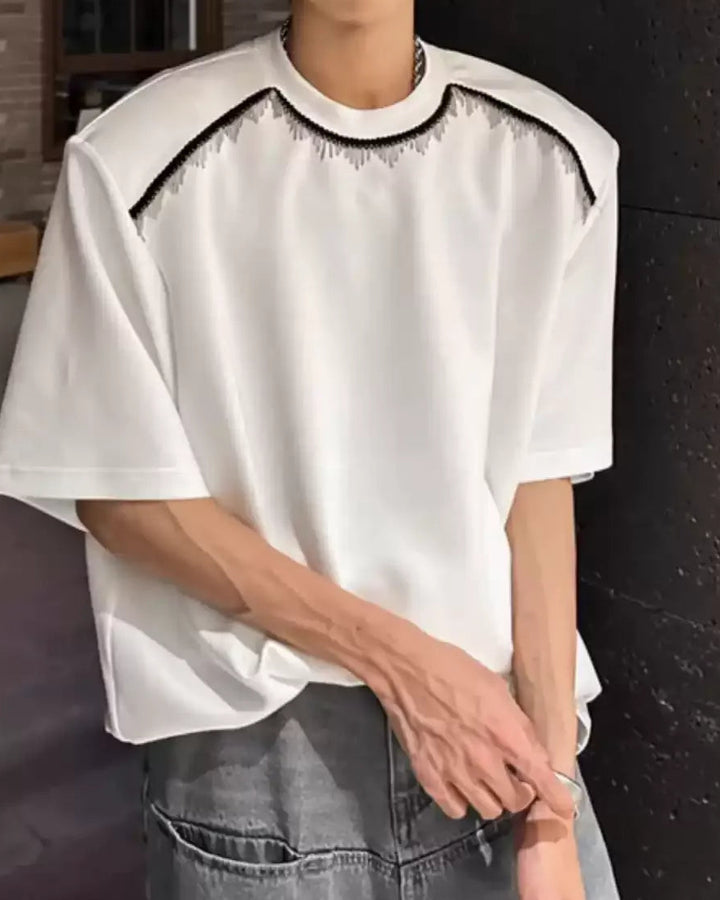 Back view of Distressed Neckline Oversized T-Shirt