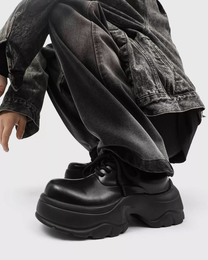 Additional product image of Black Leather Chunky Platform Shoes