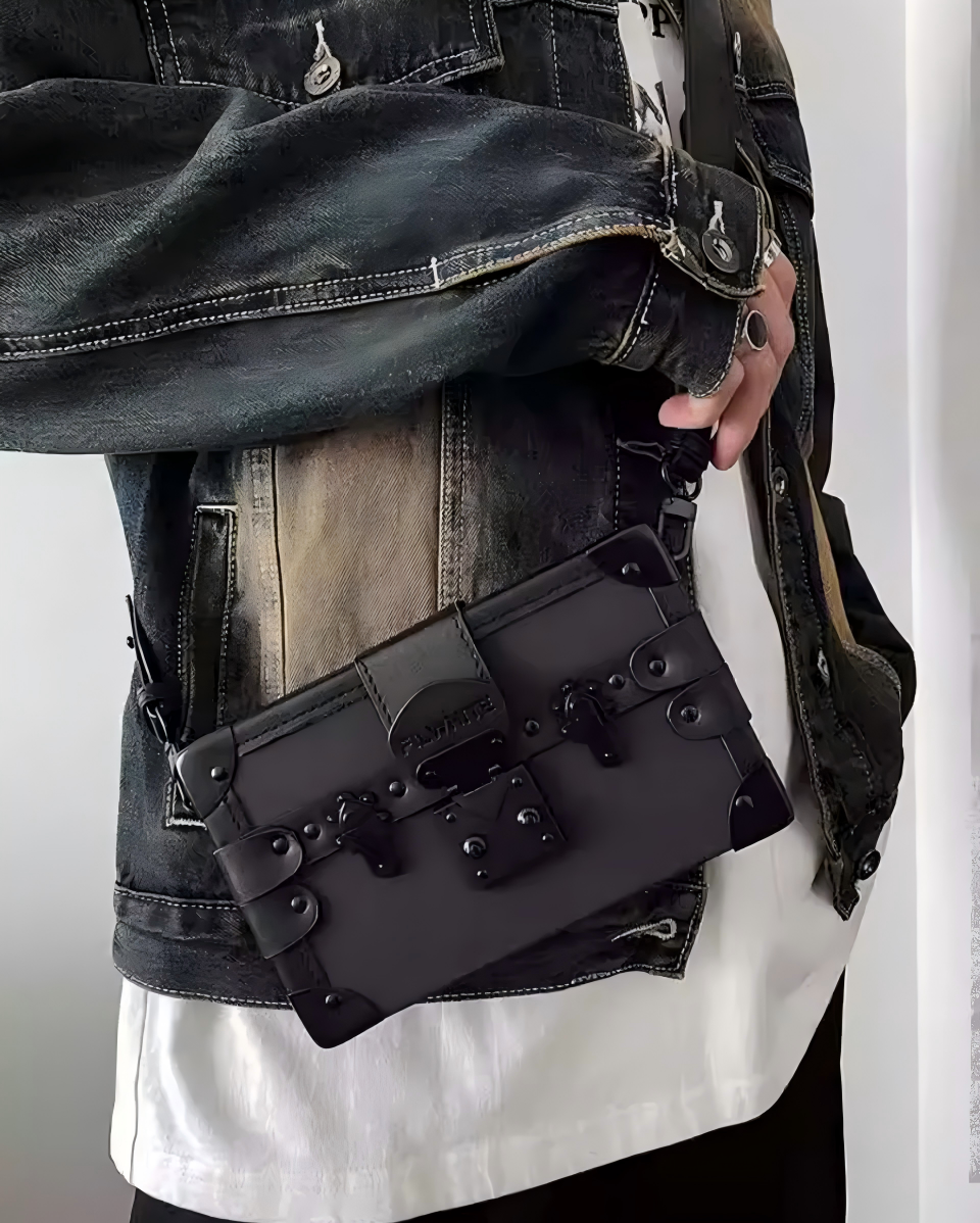 STEP BLOCK AC073 Gothic Boxy Black Crossbody &amp; Shoulder Bag