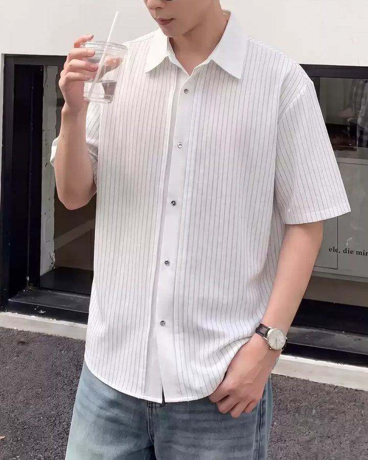 STEP BLOCK MT561 Contrast Collar Short Sleeve Button-Up Shirt
