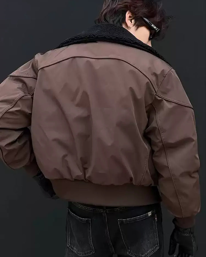Additional product image of Shearling Collar Washed Utility Bomber Jacket