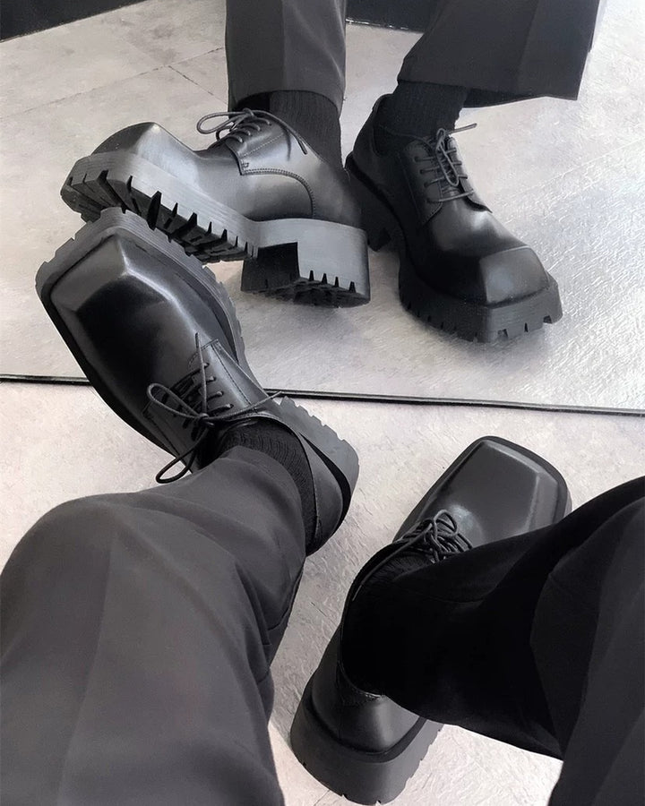 Additional product image of Black Leather Chunky Platform Gothic Shoes