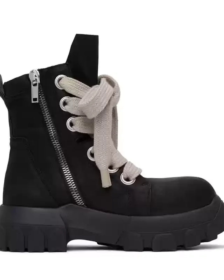 Back view of Black and Beige Chunky Platform High-Top Shoes