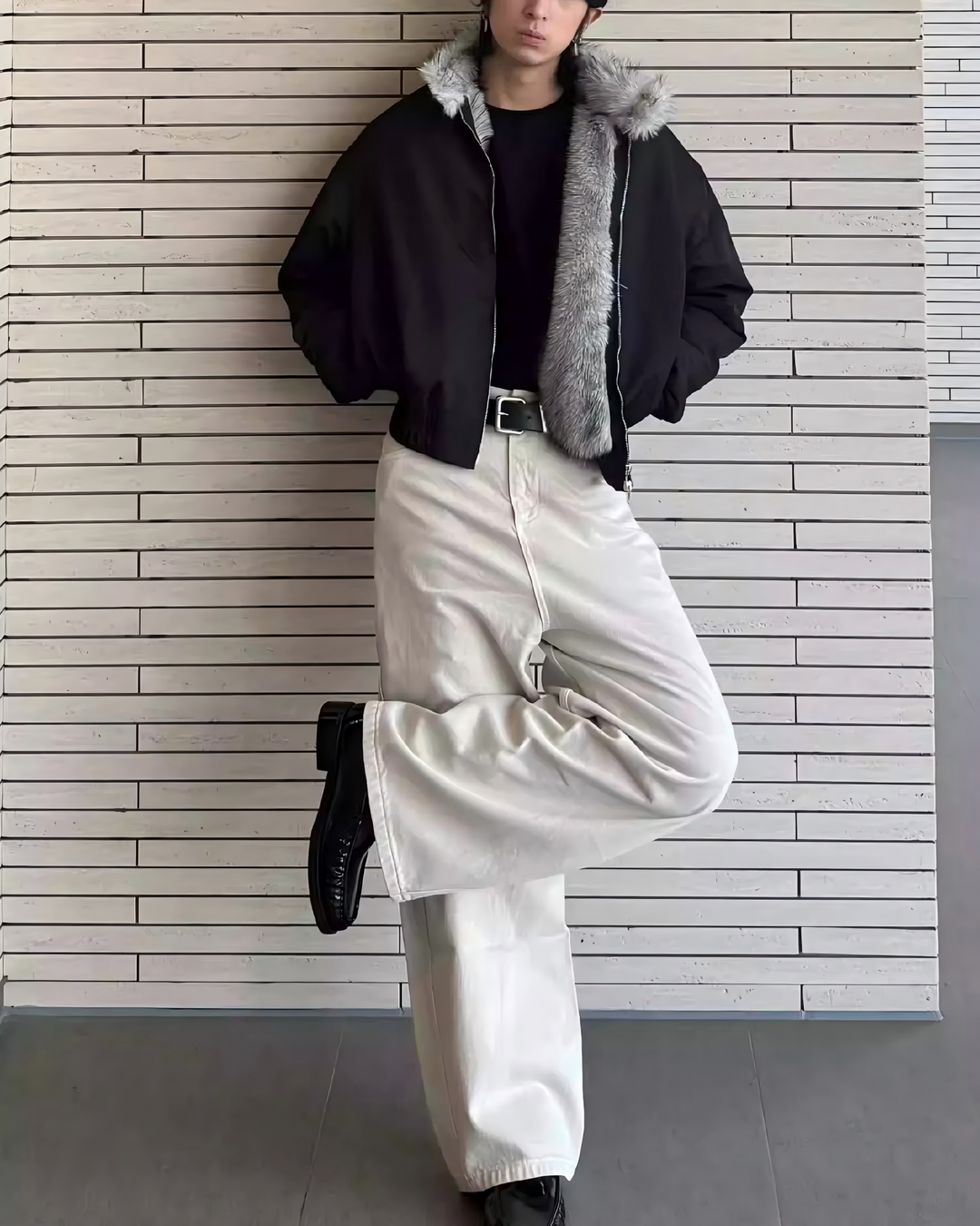STEP BLOCK ST028 Shearling Collar Water-Resistant Bomber Jacket