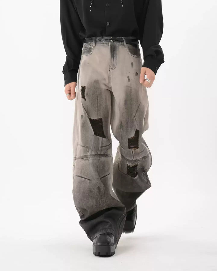 Additional product image of Black Patch Distressed Baggy Jeans