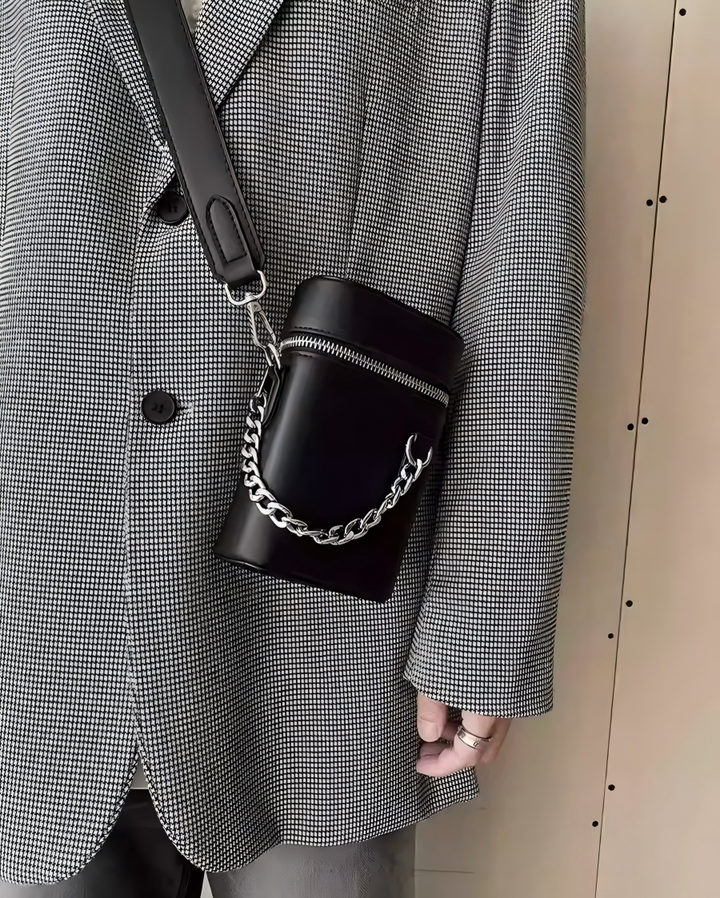 STEP BLOCK Ac077 Mini Vertical Crossbody Bag with Chain Detail