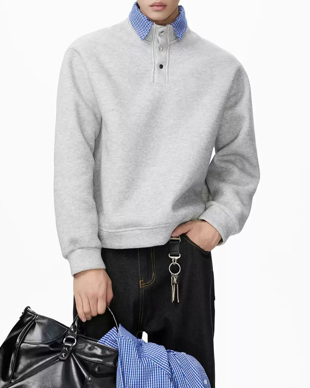 Additional product image of Layered Denim Collar Half-Zip Sweater