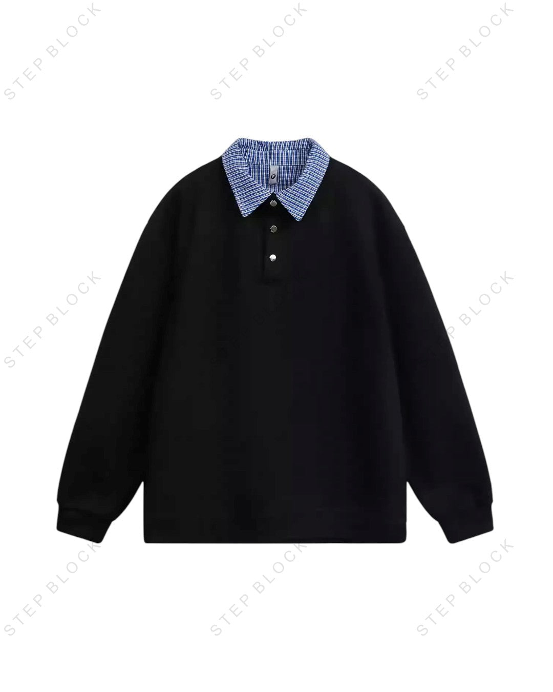 STEP BLOCK ST010 Faux Layered Denim Collar Half-Zip Sweater