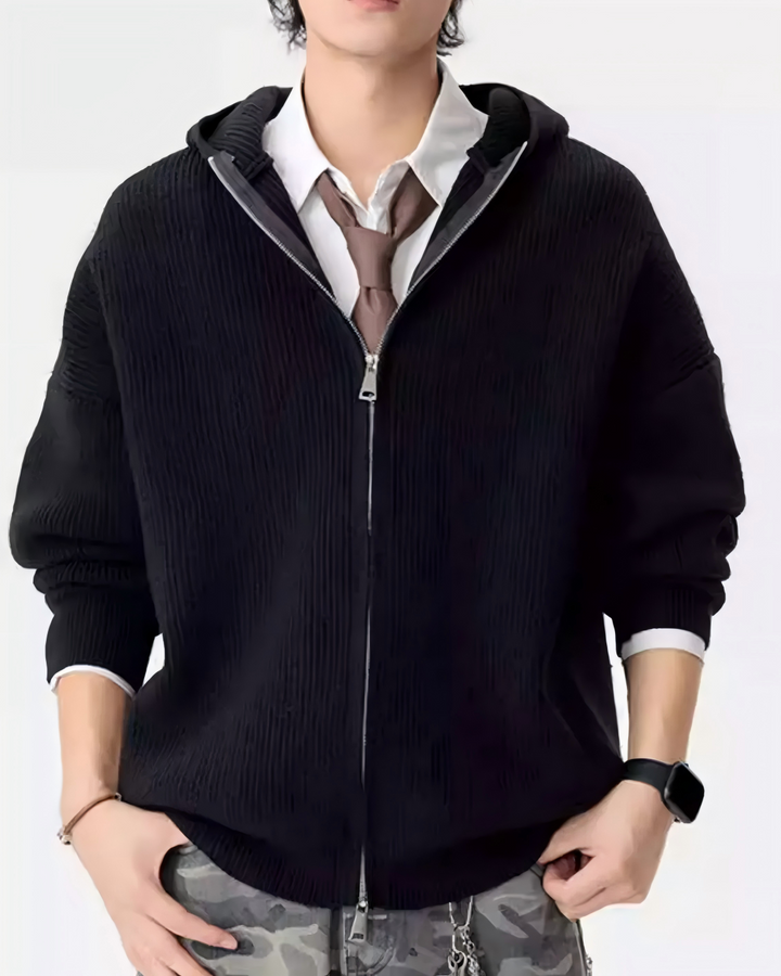 STEP BLOCK ST023 Oversized Full-Zip Knit Hoodie