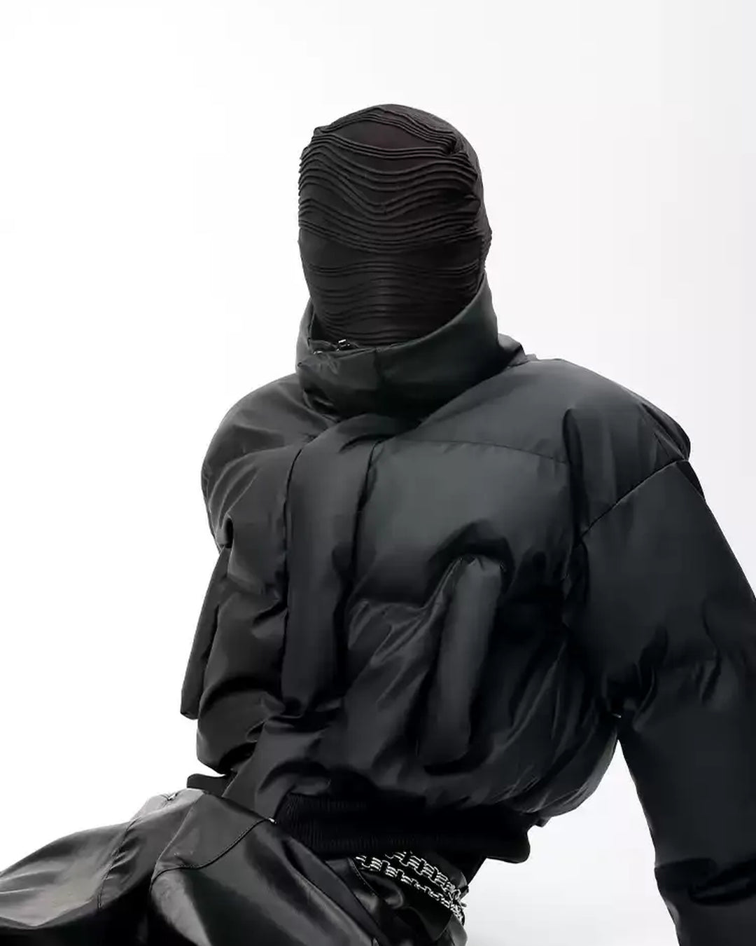 Side view of Oversized Stand Collar Puffer Jacket
