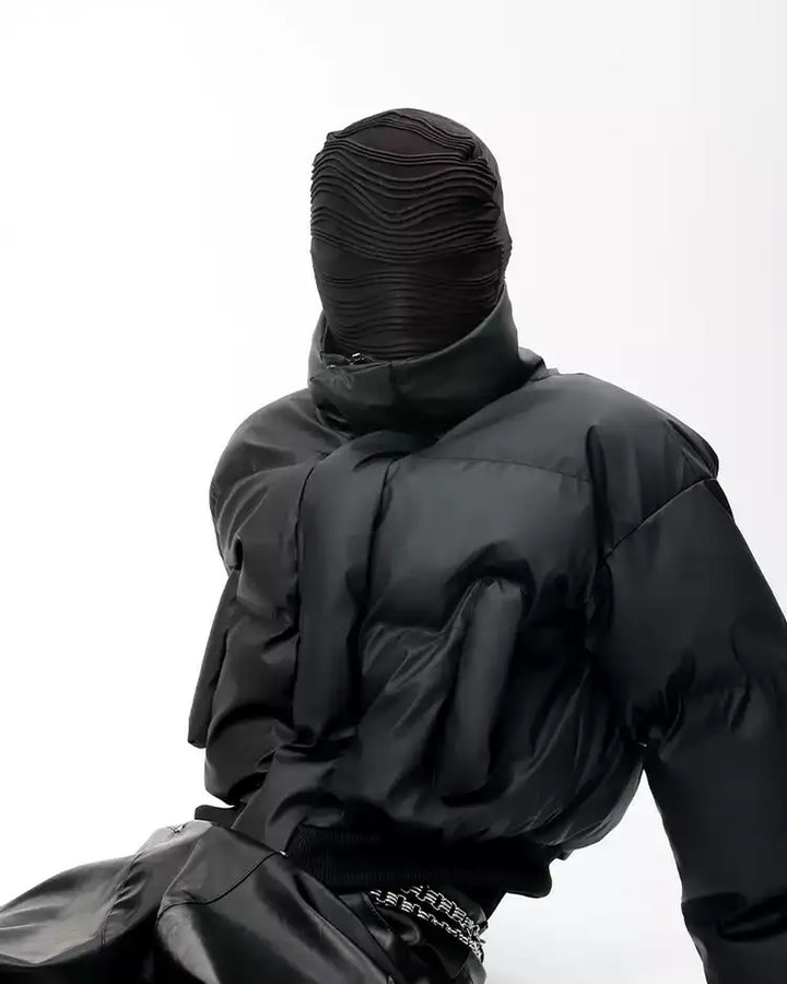 Side view of Oversized Stand Collar Puffer Jacket