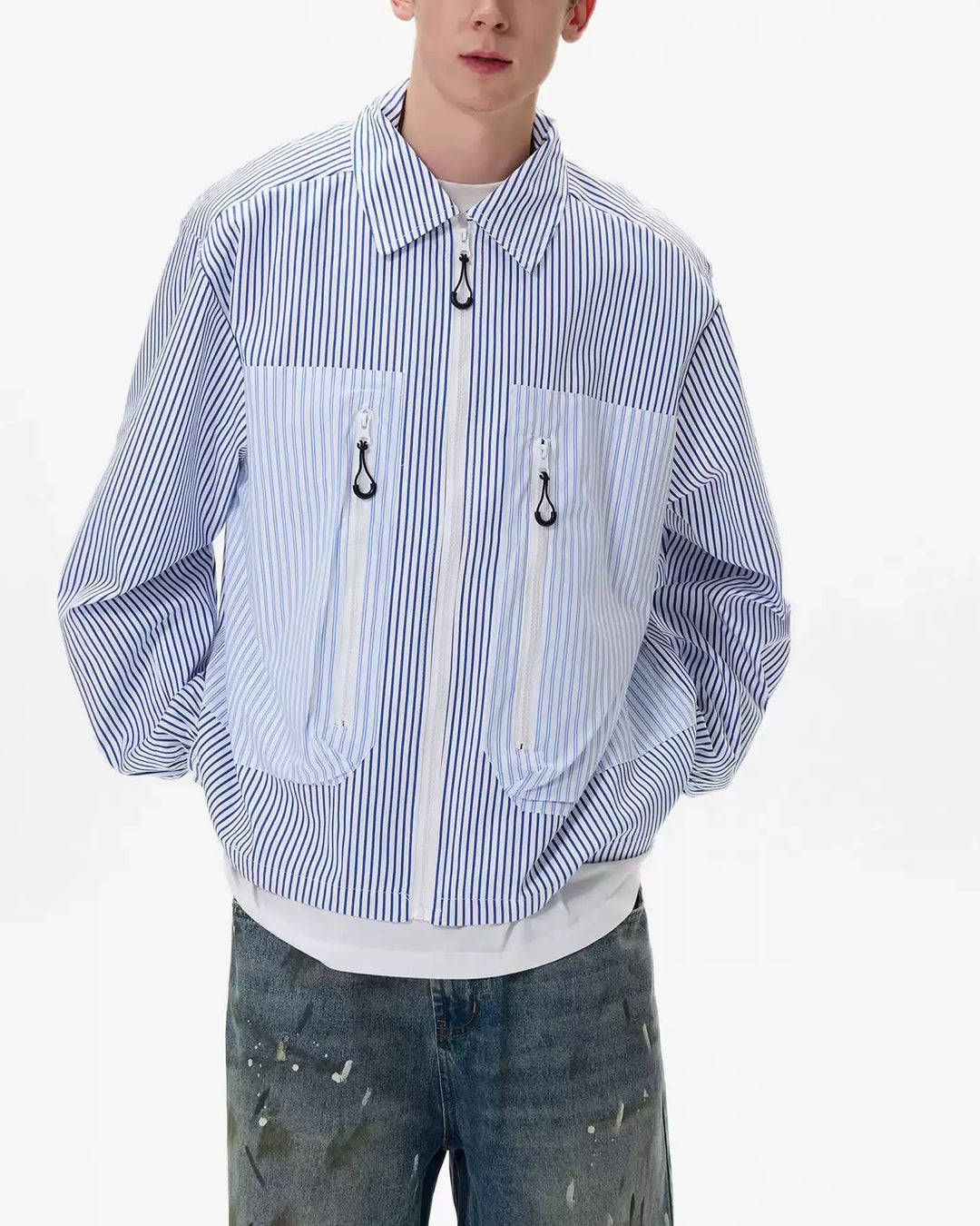 Back view of Striped Zip-Up Overshirt