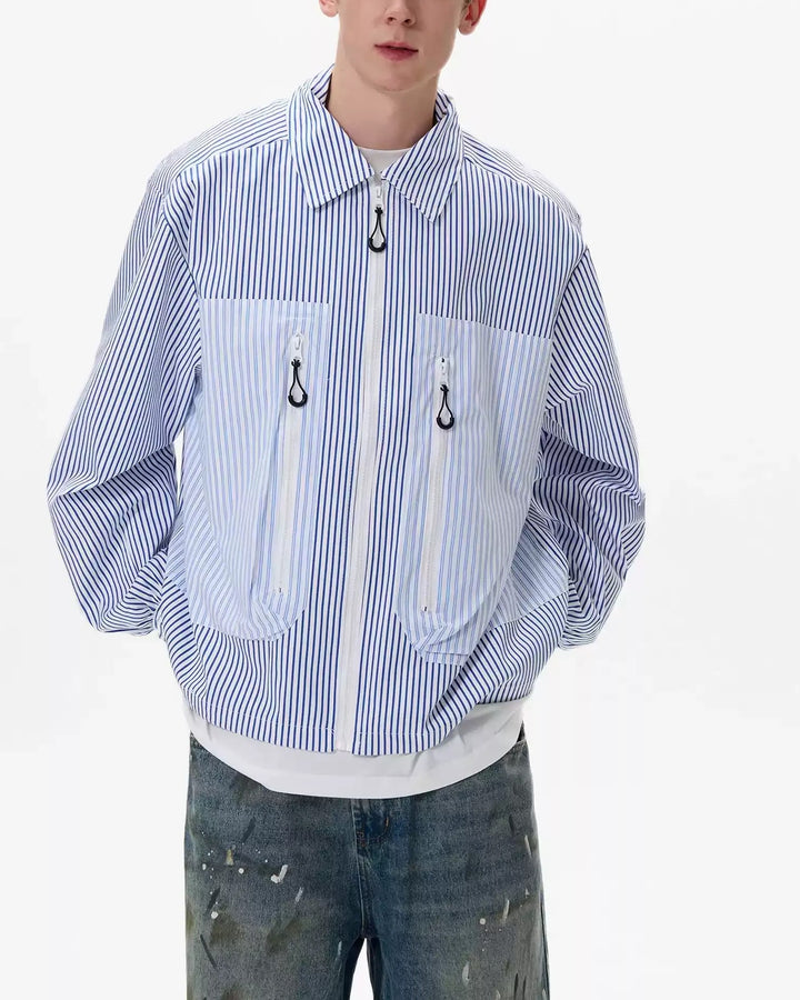 Back view of Striped Zip-Up Overshirt