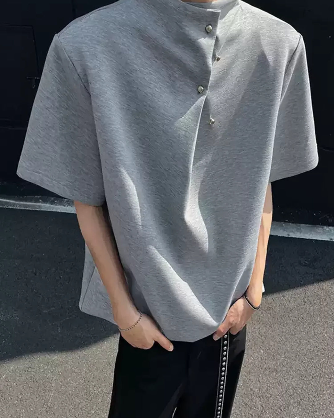 Additional product image of Asymmetric Button Collar Oversized T-Shirt