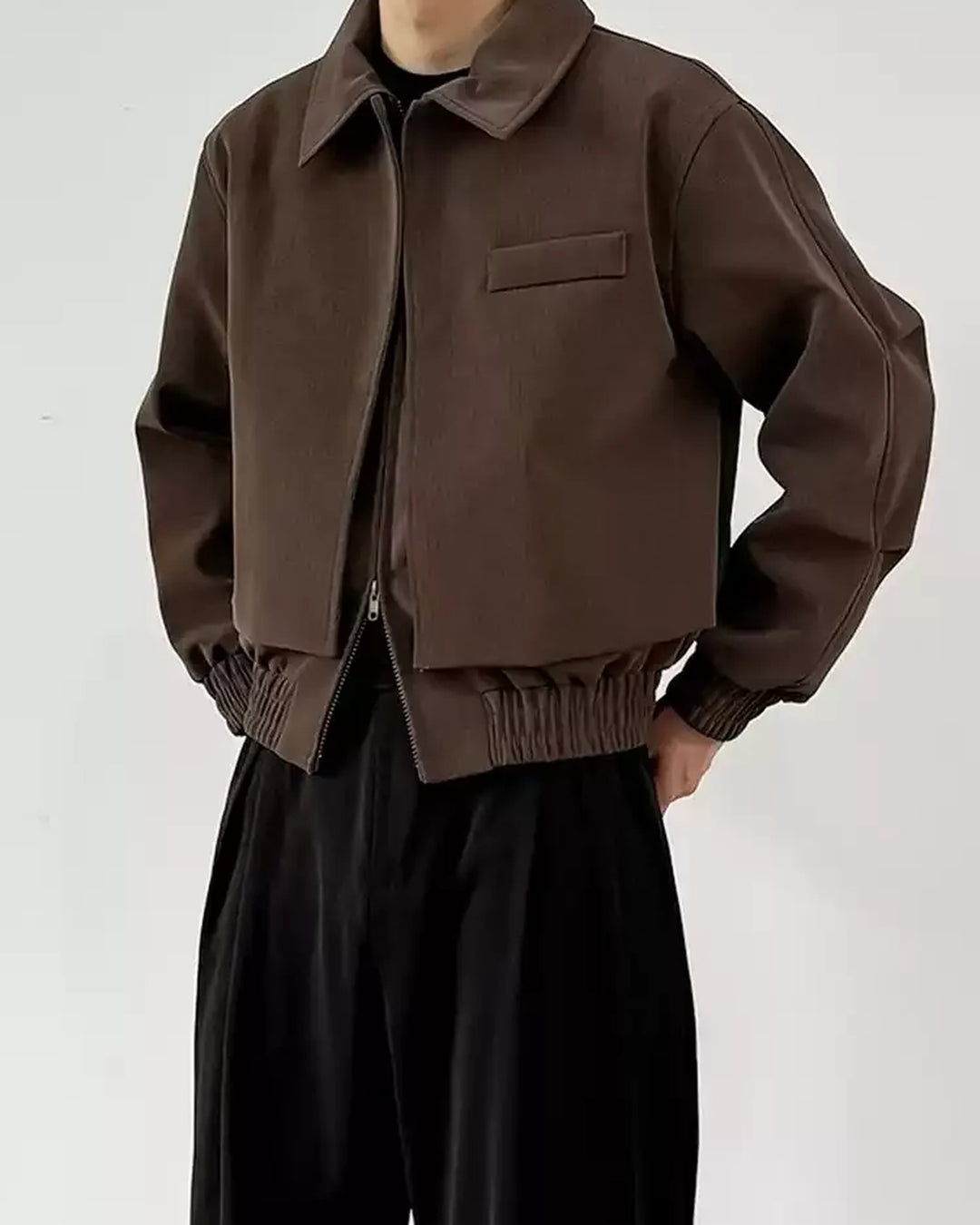 Additional product image of Cropped Boxy Stand Collar Minimalist Workwear Jacket