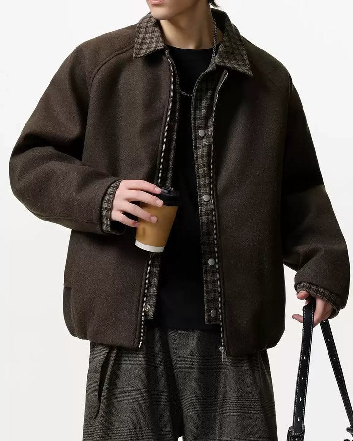 Additional product image of Plaid Contrast Lined Stand Collar Oversized Workwear Jacket