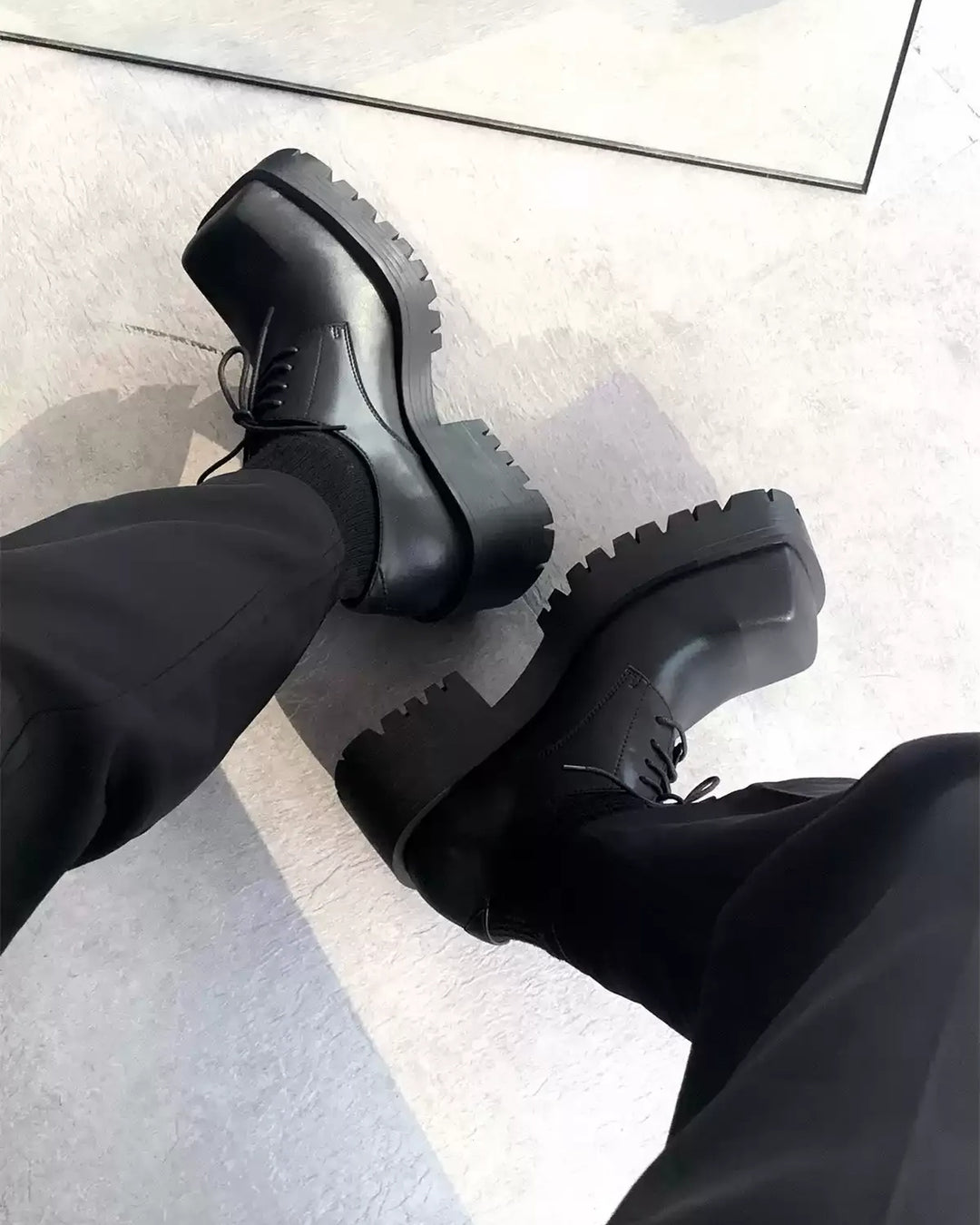 Additional product image of Black Leather Chunky Platform Gothic Shoes