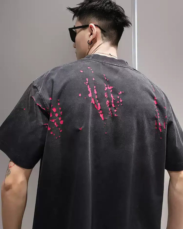 Lifestyle styling view of Black Splatter Print Oversized T-Shirt