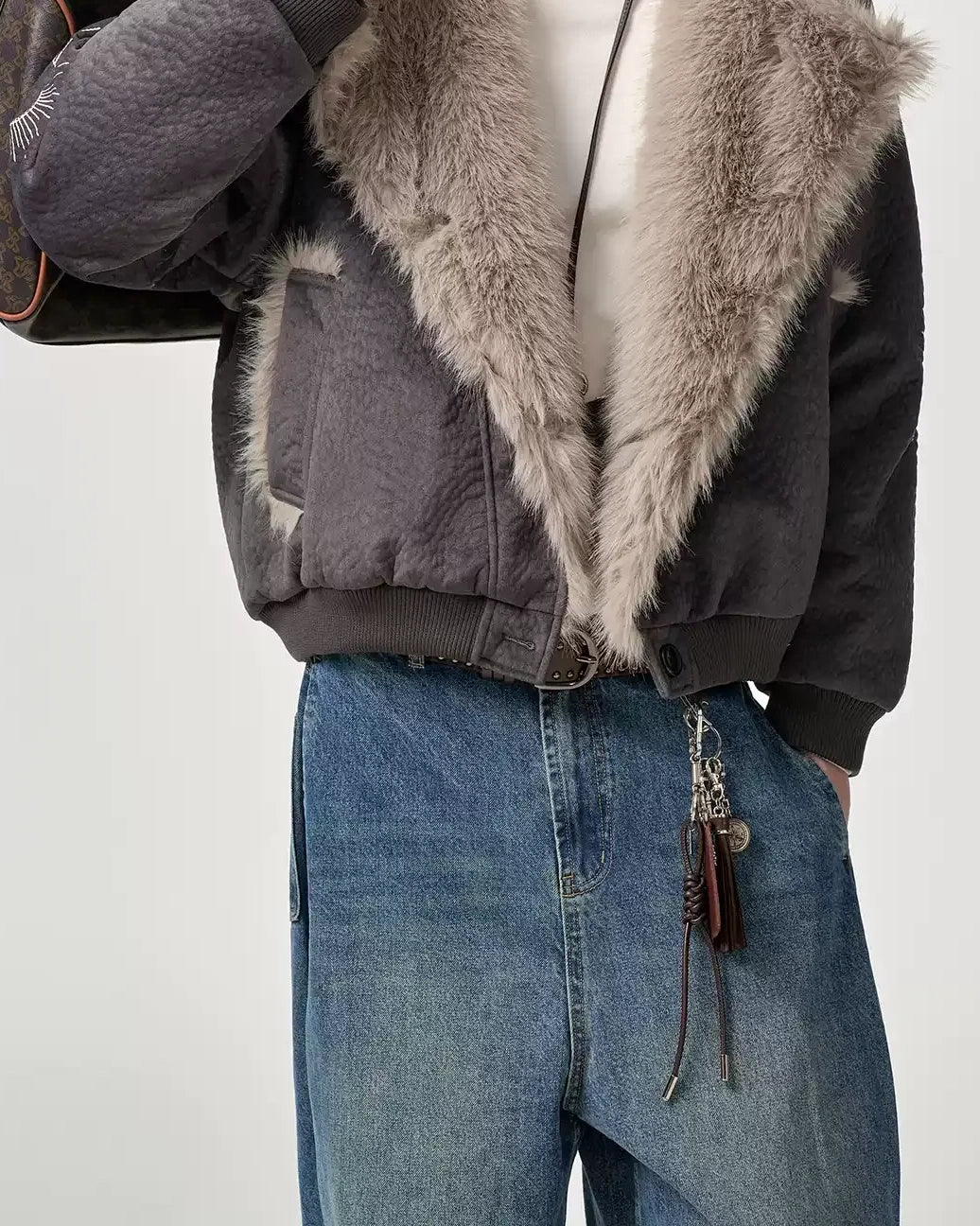 Additional product image of Oversized Shearling Lined Washed Denim Hooded Jacket