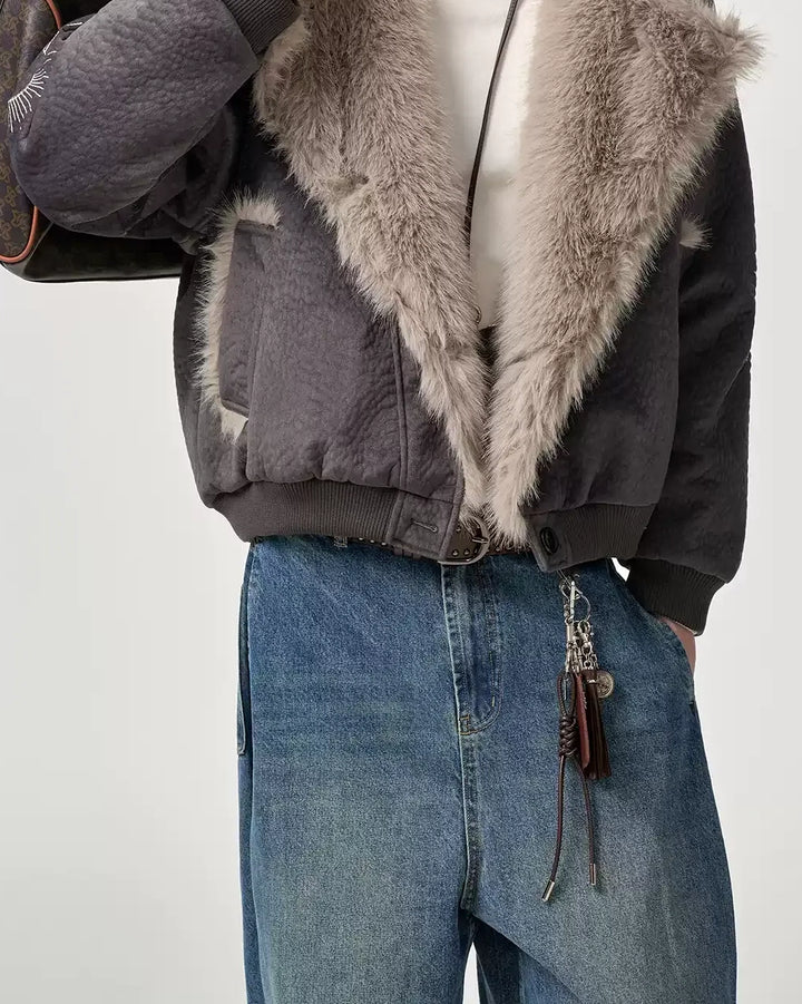Additional product image of Oversized Shearling Lined Washed Denim Hooded Jacket