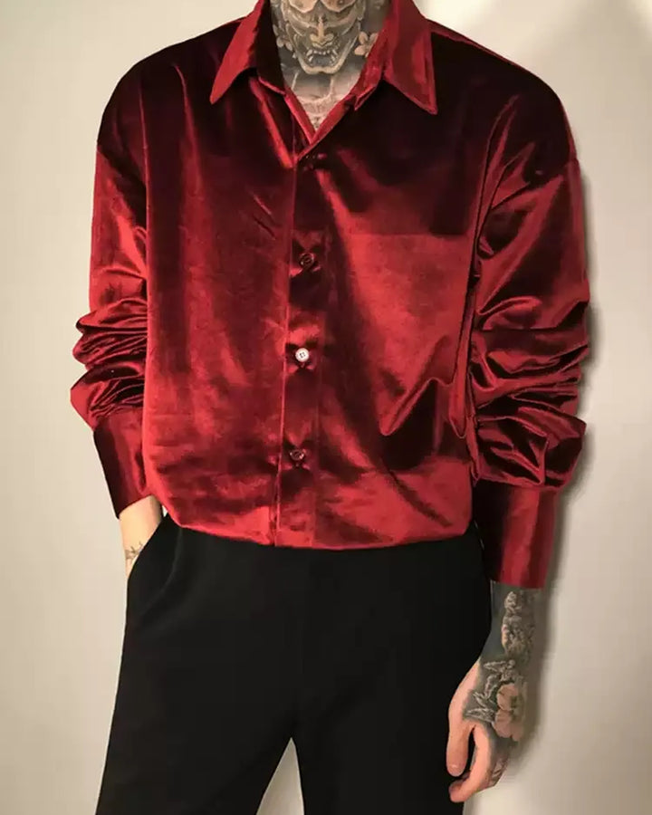 Side view of Velvet Button-Up Shirt