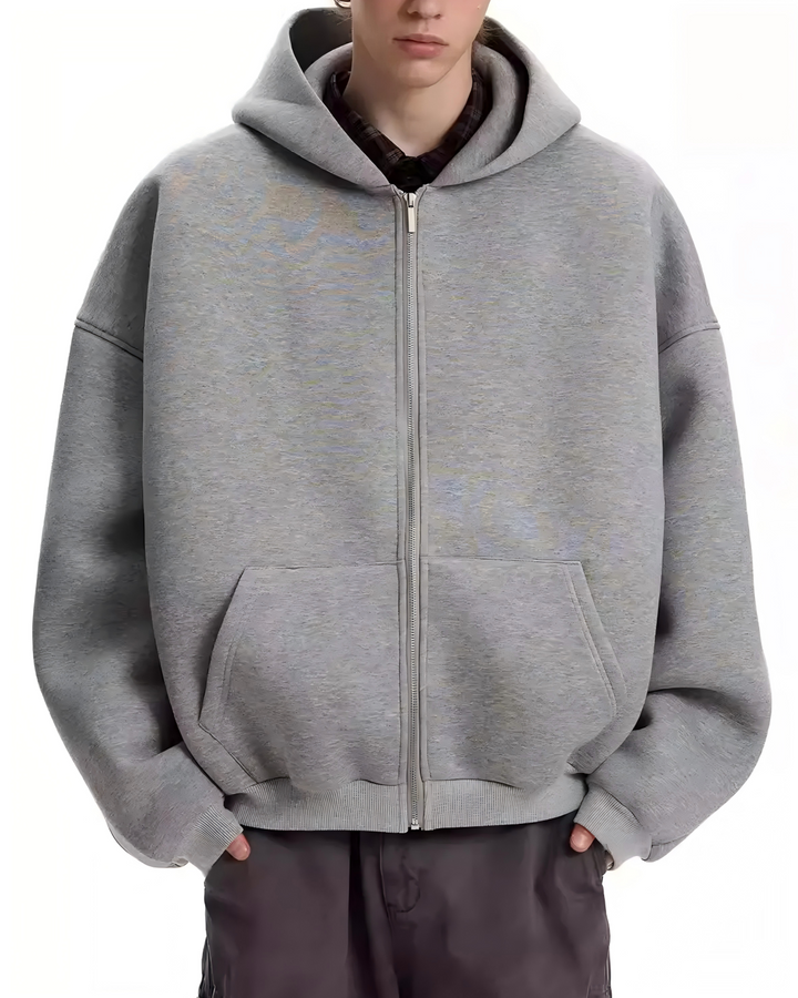 STEP BLOCK ST042 Minimalist Full-Zip Oversized Hoodie