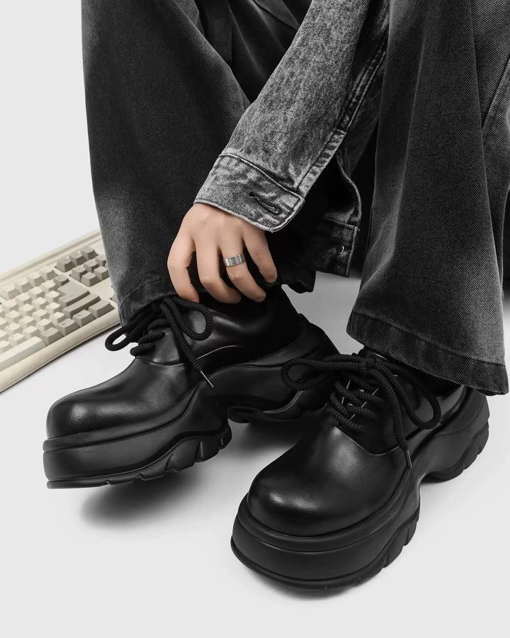 Additional product image of Black Leather Chunky Platform Shoes