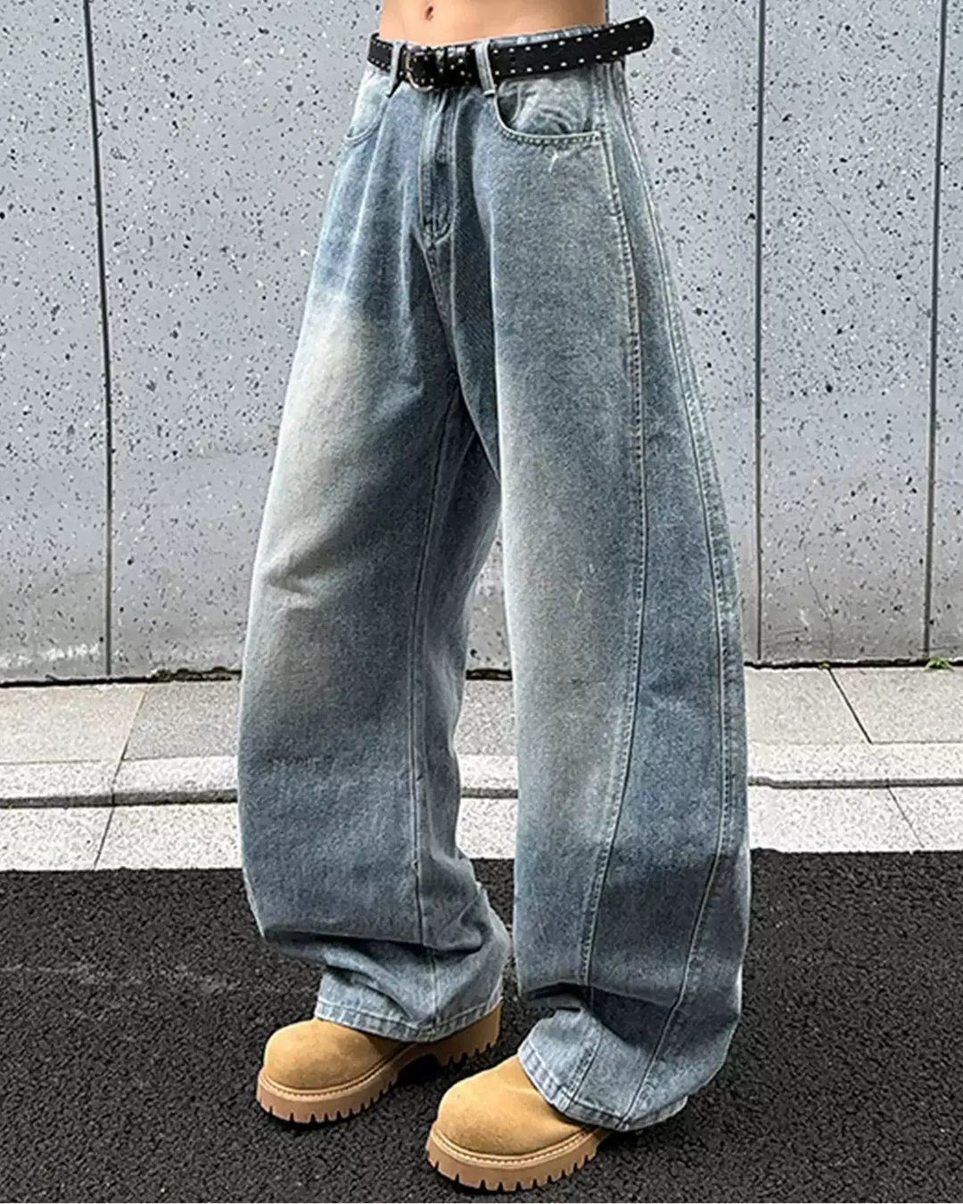 Additional product image of Grey Distressed Baggy Flare Jeans
