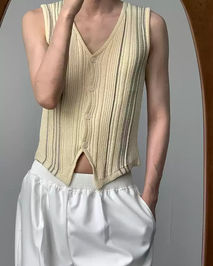 Close-up detail of Striped Knit V-Neck Vest