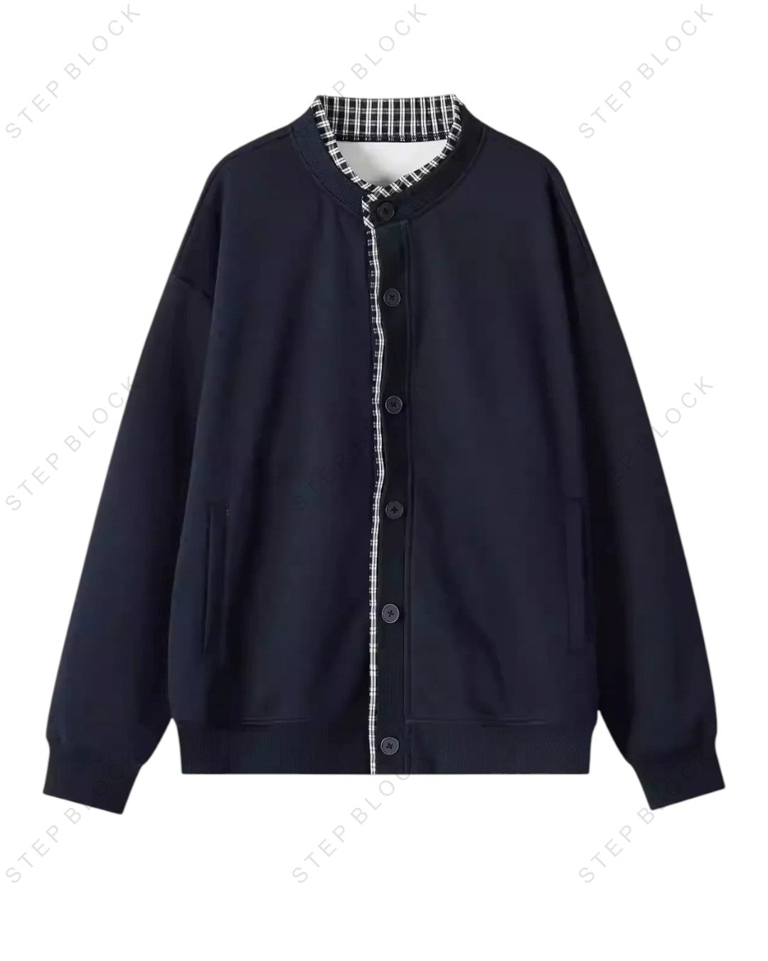 STEP BLOCK ST002 Contrast Collar Oversized Knit Cardigan