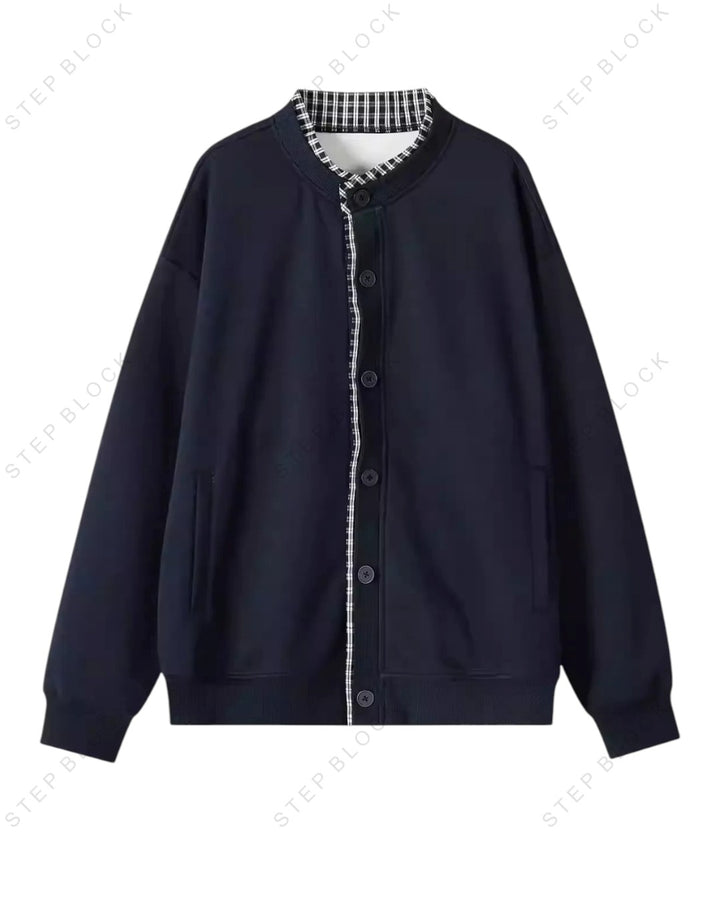 STEP BLOCK ST002 Contrast Collar Oversized Knit Cardigan
