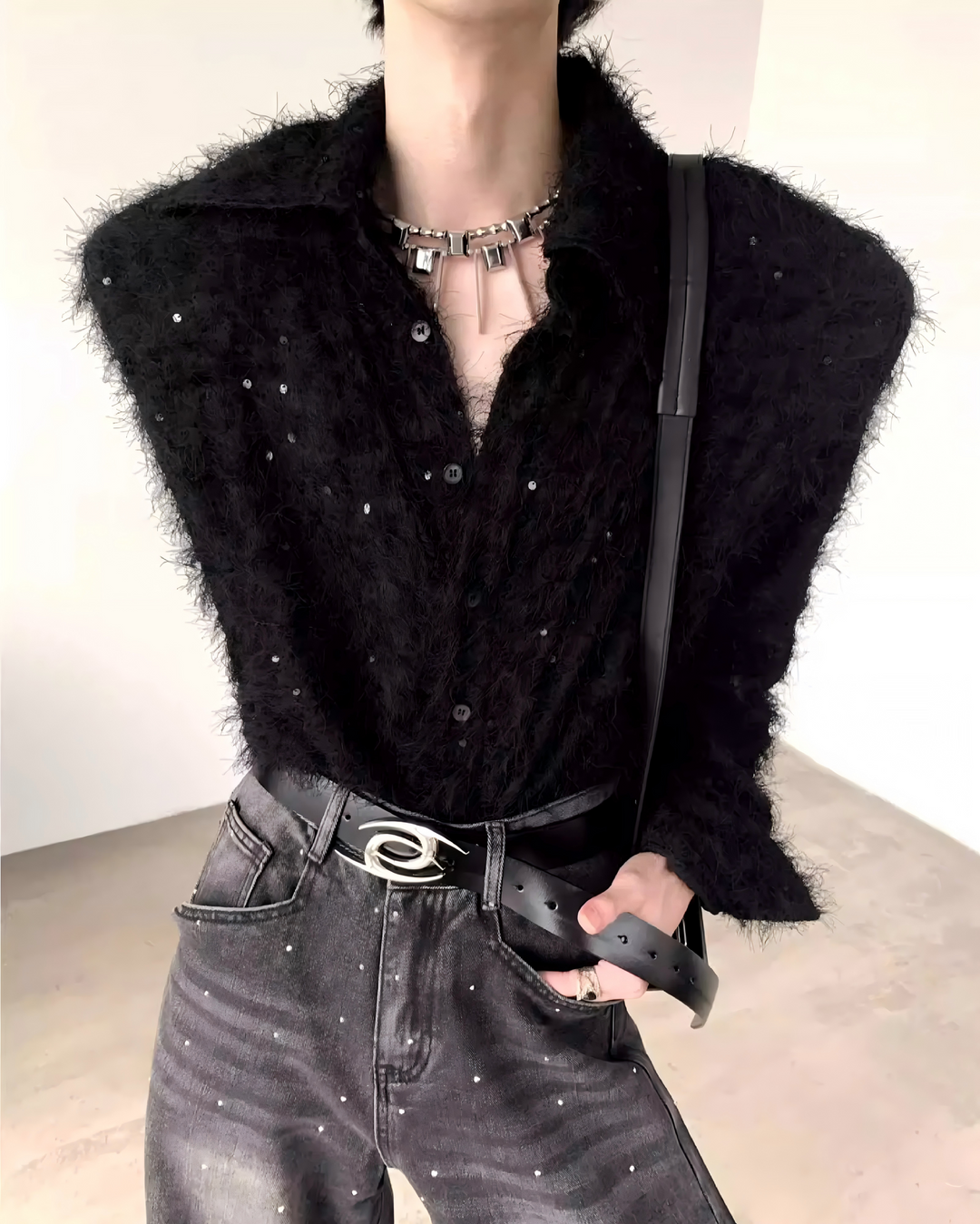 STEP BLOCK MT544 Textured Sparkle Button-Up Shirt