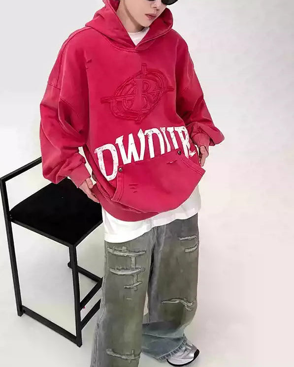 Close-up detail of Graphic Distressed Oversized Hoodie