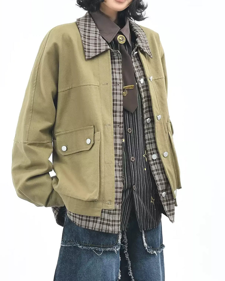 Additional product image of Plaid Contrast Collar Utility Pocket Workwear Jacket