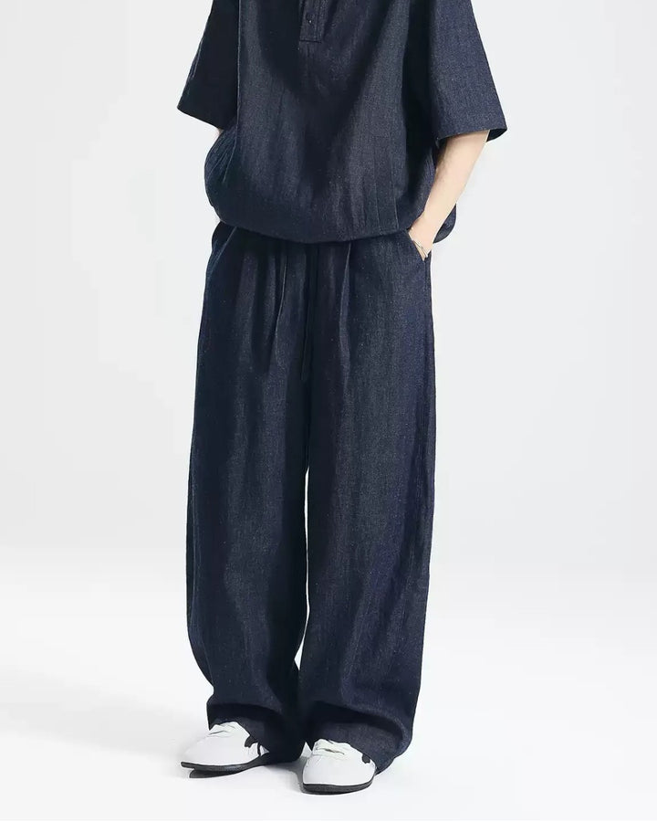 STEP BLOCK MT085 Wide-Leg Pleated Drape Pants - Streetwear Aesthetic