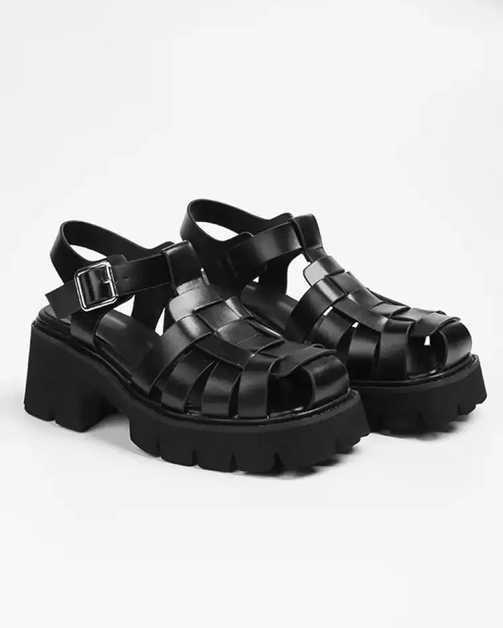 Back view of Fisherman Weave Platform Sandals