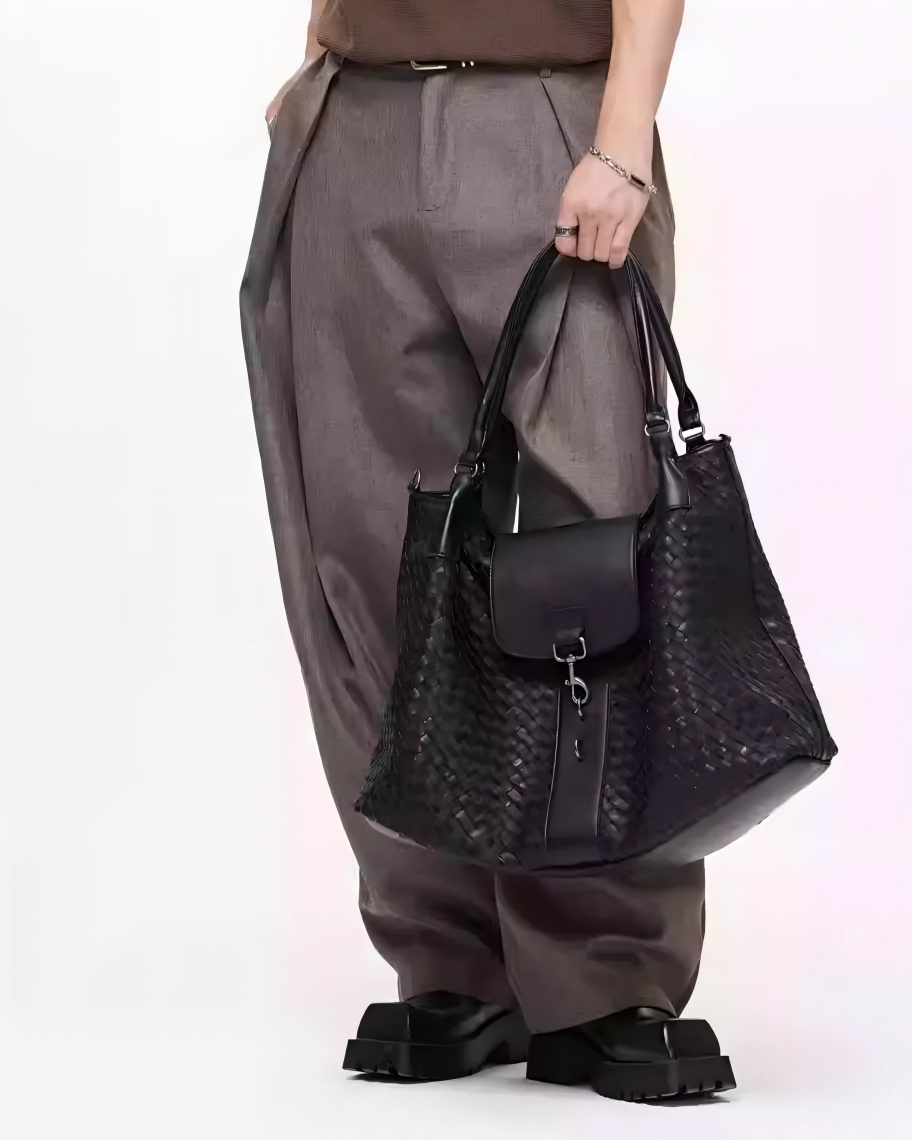 STEP BLOCK Ac079 Woven Pattern Large Hobo Shoulder Bag
