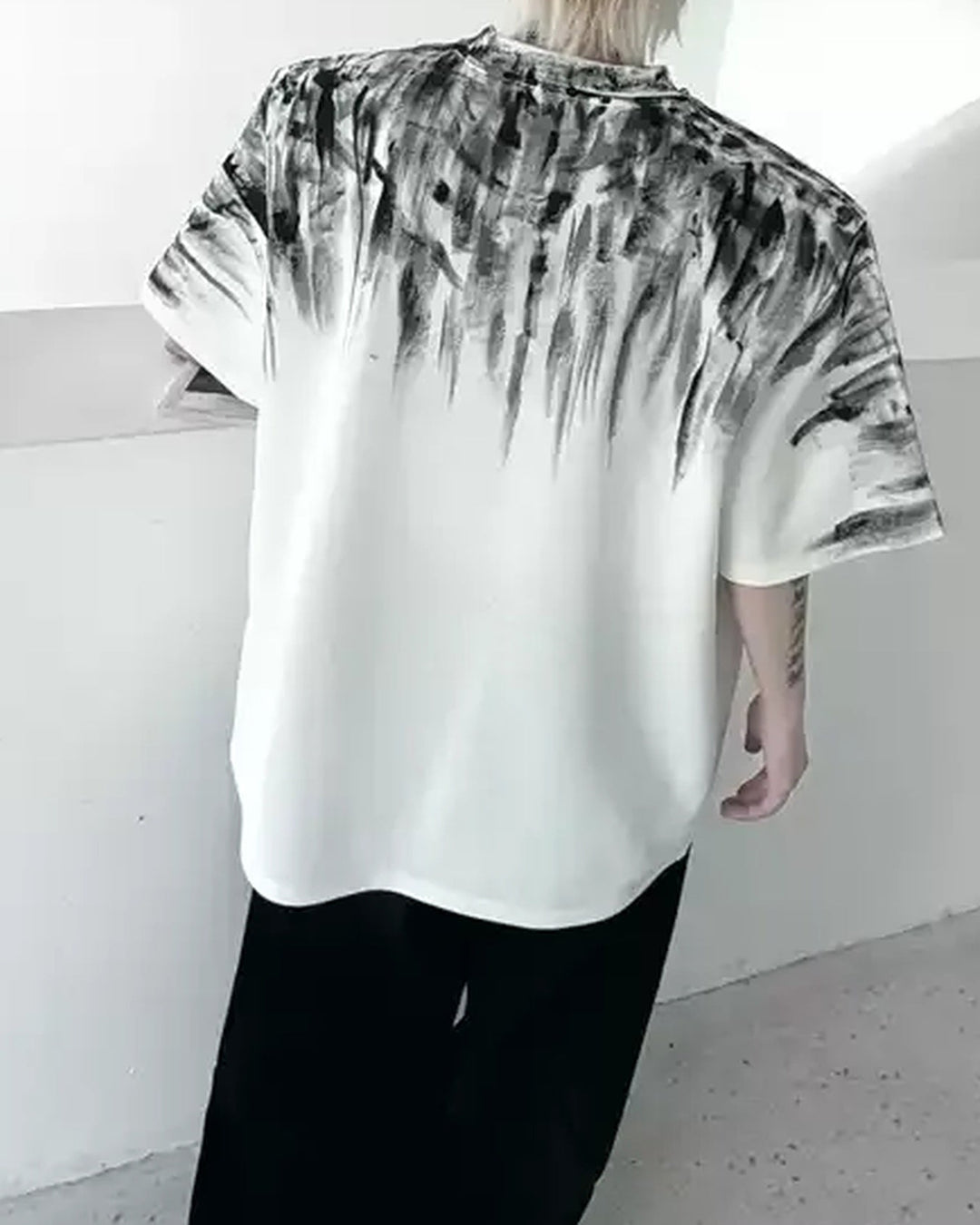 Front view of Black and White Gradient Print Oversized T-Shirt
