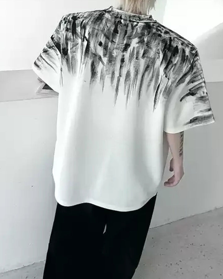 Front view of Black and White Gradient Print Oversized T-Shirt