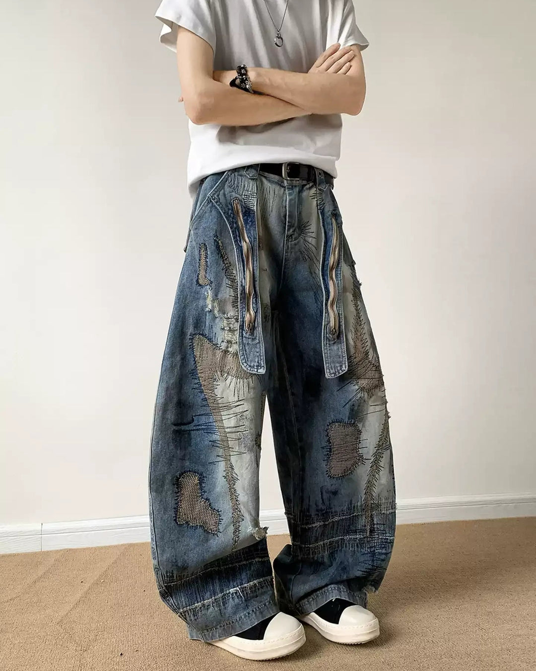 Distressed Graffiti Baggy Jeans