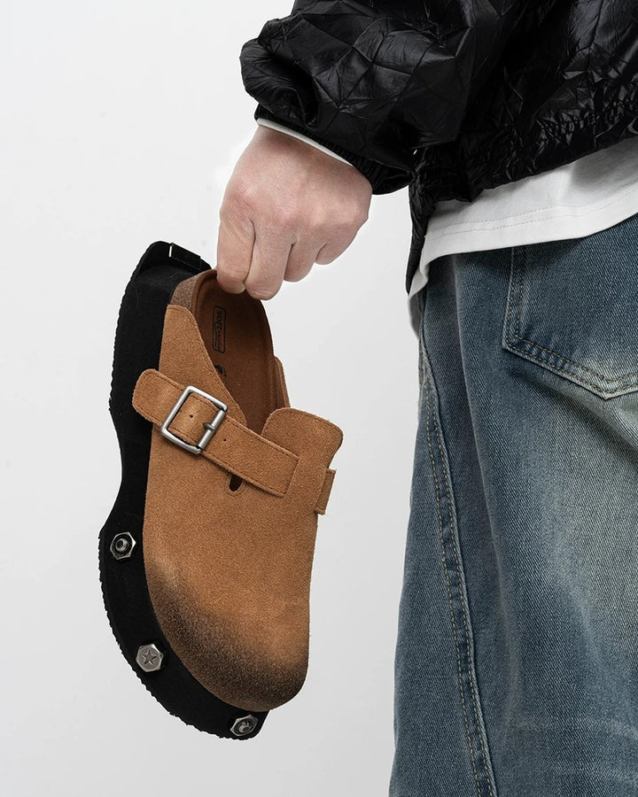 Additional product image of Beige Suede Chunky Platform Clogs Shoes