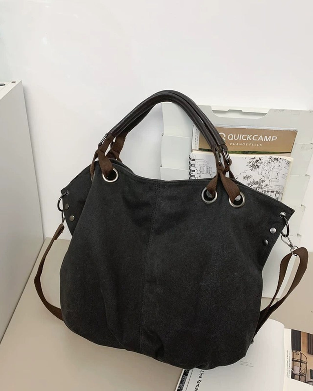 Close-up detail of Canvas Tote Crossbody Bag