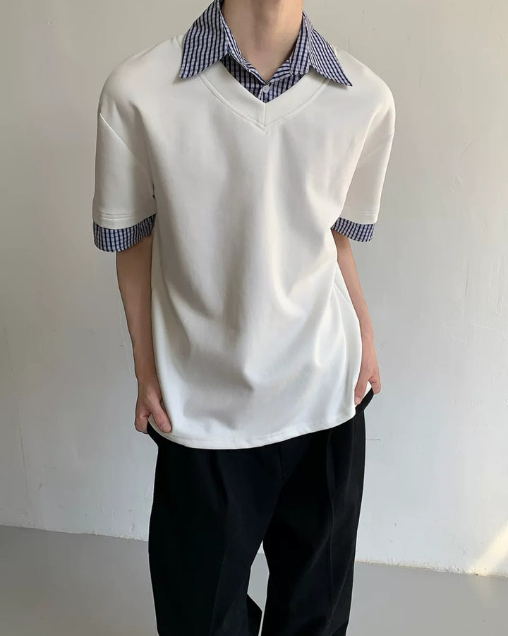 Additional product image of Layered Plaid Trim T-Shirt