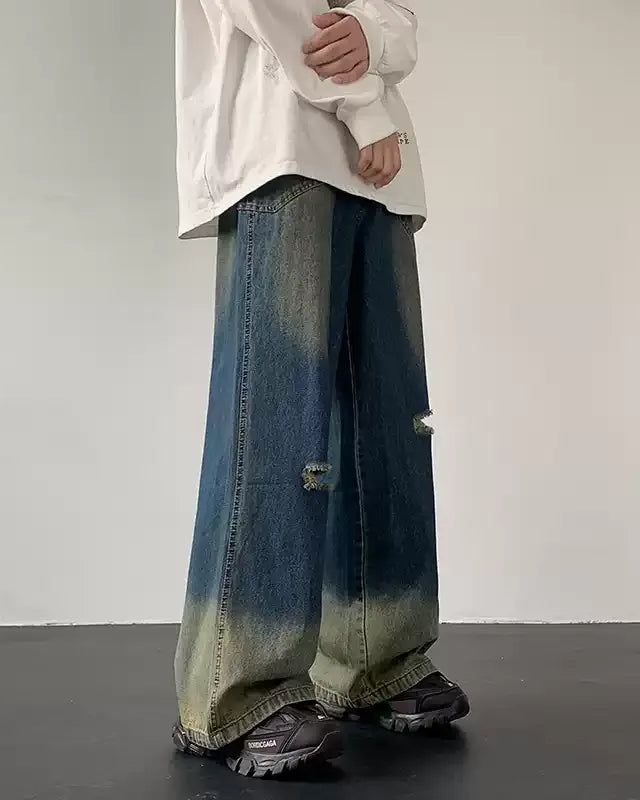 Side view of Vintage Distressed Wide Leg Jeans