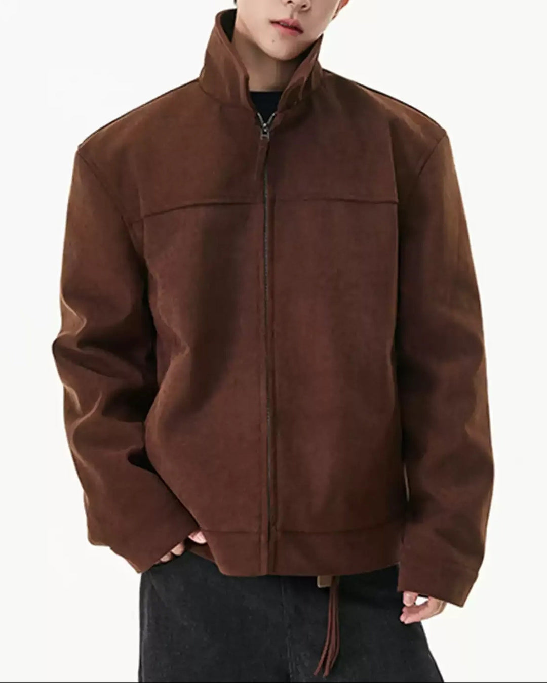 Additional product image of Washed Suede-Like Stand Collar Oversized Workwear Jacket