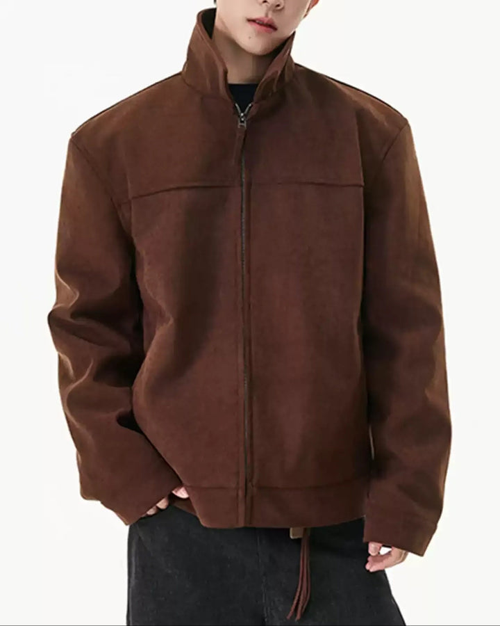 Additional product image of Washed Suede-Like Stand Collar Oversized Workwear Jacket