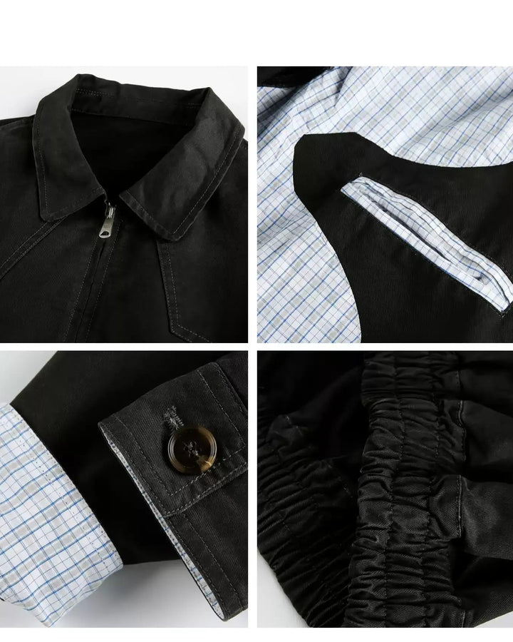 Additional product image of Contrast Cuff Minimalist Zip-Up Workwear Harrington Jacket