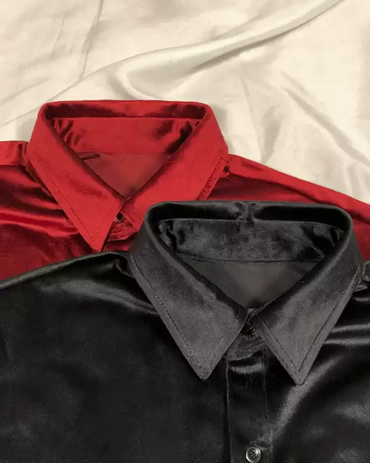 Back view of Velvet Button-Up Shirt