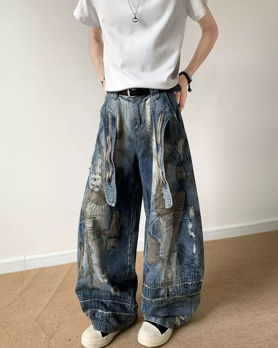 Distressed Graffiti Baggy Jeans